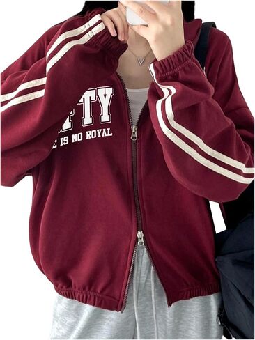 SweatyRocks Women's Y2k Zip Up Oversized Sweatshirts Letter Jackets College Zipper Sweatshirts in Saudi Arabia