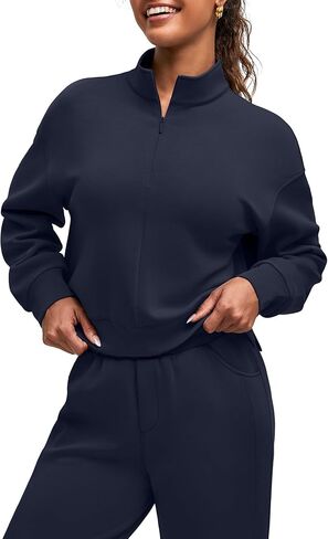 G4Free Smoofit Modal Soft Women's Half-Zip Pullover Mock Neck Long Sleeve Sweatshirts with Side Slits in Saudi Arabia