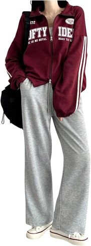 SweatyRocks Women's Y2k Zip Up Oversized Sweatshirts Letter Jackets College Zipper Sweatshirts in Saudi Arabia