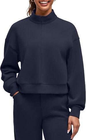 G4Free Smoofit Modal Soft Women's Half-Zip Pullover Mock Neck Long Sleeve Sweatshirts with Side Slits in Saudi Arabia