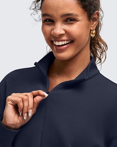 G4Free Smoofit Modal Soft Women's Half-Zip Pullover Mock Neck Long Sleeve Sweatshirts with Side Slits in Saudi Arabia