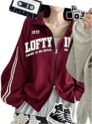 SweatyRocks Women's Y2k Zip Up Oversized Sweatshirts Letter Jackets College Zipper Sweatshirts in Saudi Arabia