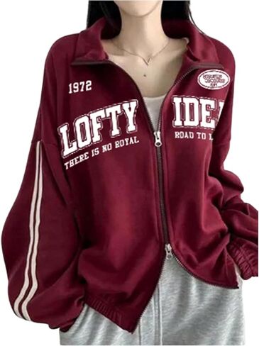 SweatyRocks Women's Y2k Zip Up Oversized Sweatshirts Letter Jackets College Zipper Sweatshirts in Saudi Arabia