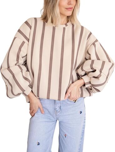 Bankeng Womens Oversized Striped Sweatshirts Long Sleeve Color Block Crewneck Casual Pullover Tops in Saudi Arabia