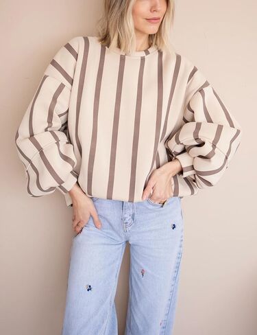 Bankeng Womens Oversized Striped Sweatshirts Long Sleeve Color Block Crewneck Casual Pullover Tops in Saudi Arabia