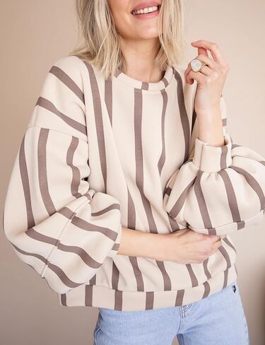 Bankeng Womens Oversized Striped Sweatshirts Long Sleeve Color Block Crewneck Casual Pullover Tops in Saudi Arabia