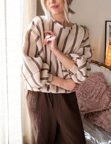 Bankeng Womens Oversized Striped Sweatshirts Long Sleeve Color Block Crewneck Casual Pullover Tops in Saudi Arabia