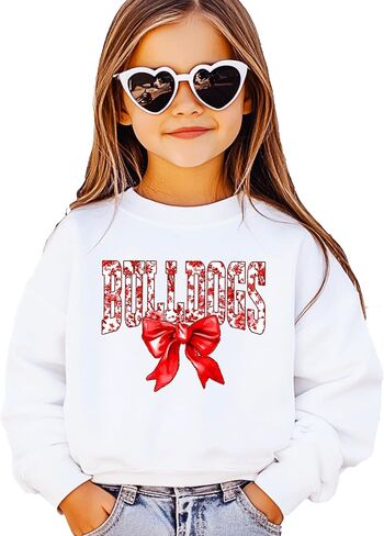 Olive Loves Apple Trendy Bulldogs Sweatshirt for Women and Youth Girls Red Bow School Football Team Spirit Sweater in Saudi Arabia