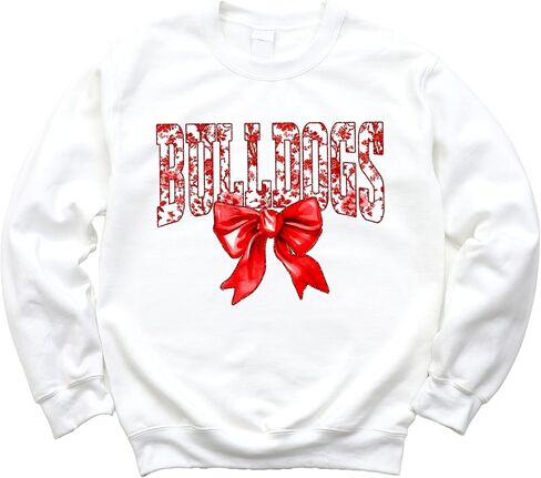 Olive Loves Apple Trendy Bulldogs Sweatshirt for Women and Youth Girls Red Bow School Football Team Spirit Sweater in Saudi Arabia