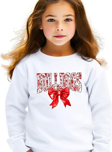 Olive Loves Apple Trendy Bulldogs Sweatshirt for Women and Youth Girls Red Bow School Football Team Spirit Sweater in Saudi Arabia