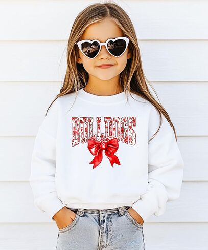 Olive Loves Apple Trendy Bulldogs Sweatshirt for Women and Youth Girls Red Bow School Football Team Spirit Sweater in Saudi Arabia