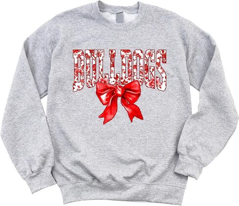 Olive Loves Apple Trendy Bulldogs Sweatshirt for Women and Youth Girls Red Bow School Football Team Spirit Sweater in Saudi Arabia