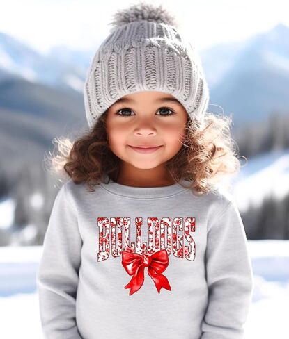 Olive Loves Apple Trendy Bulldogs Sweatshirt for Women and Youth Girls Red Bow School Football Team Spirit Sweater in Saudi Arabia