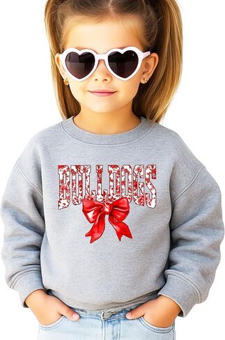 Olive Loves Apple Trendy Bulldogs Sweatshirt for Women and Youth Girls Red Bow School Football Team Spirit Sweater in Saudi Arabia
