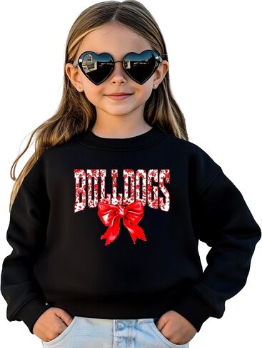 Olive Loves Apple Trendy Bulldogs Sweatshirt for Women and Youth Girls Red Bow School Football Team Spirit Sweater in Saudi Arabia