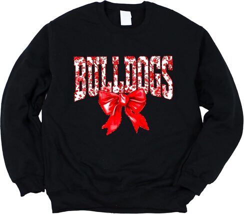 Olive Loves Apple Trendy Bulldogs Sweatshirt for Women and Youth Girls Red Bow School Football Team Spirit Sweater in Saudi Arabia