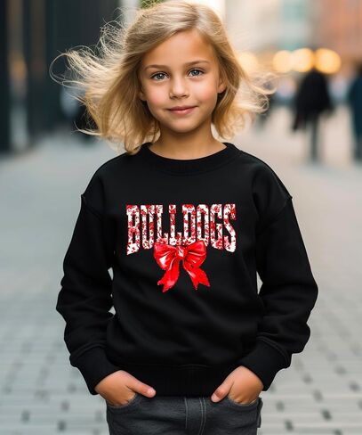 Olive Loves Apple Trendy Bulldogs Sweatshirt for Women and Youth Girls Red Bow School Football Team Spirit Sweater in Saudi Arabia