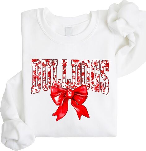 Olive Loves Apple Trendy Bulldogs Sweatshirt for Women and Youth Girls Red Bow School Football Team Spirit Sweater in Saudi Arabia