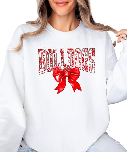 Olive Loves Apple Trendy Bulldogs Sweatshirt for Women and Youth Girls Red Bow School Football Team Spirit Sweater in Saudi Arabia
