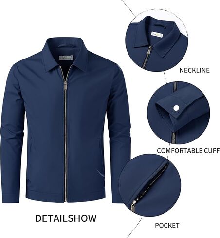 Men's Lightweight Casual Windbreaker Laydown Collar Zipper Pocket Coat Fall Spring Golf Work Dress Business in Saudi Arabia
