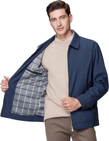 Men's Lightweight Casual Windbreaker Laydown Collar Zipper Pocket Coat Fall Spring Golf Work Dress Business in Saudi Arabia