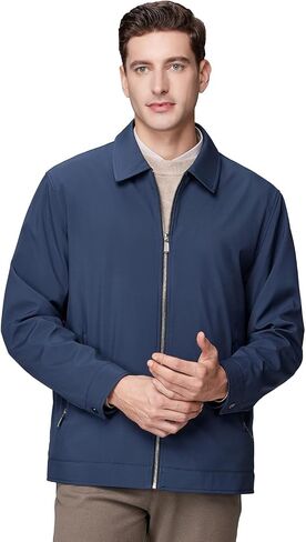 Men's Lightweight Casual Windbreaker Laydown Collar Zipper Pocket Coat Fall Spring Golf Work Dress Business in Saudi Arabia