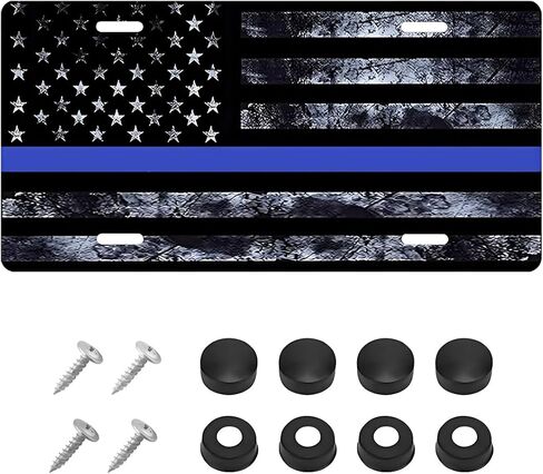 Vintage American Flag License Plate, Personalise Funny Patriotic USA Flag Car Tag with Screws, Aluminum Classic US Flag License Plate Vanity Tag for Car Decoration (Black & White) in Saudi Arabia