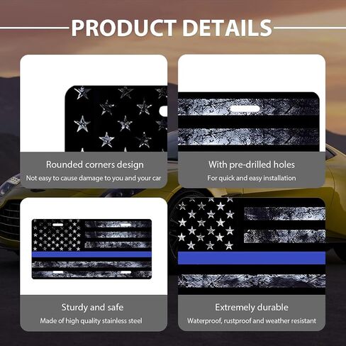 Vintage American Flag License Plate, Personalise Funny Patriotic USA Flag Car Tag with Screws, Aluminum Classic US Flag License Plate Vanity Tag for Car Decoration (Black & White) in Saudi Arabia