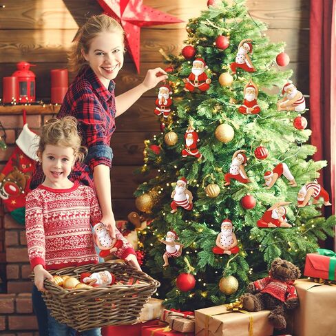 36 Pcs Beach Style Christmas Tree Wood Ornaments Decorations Santa Palm Tree Santa on Reindeer Floats Snowman Elk Surfboard Sand Beach Hanging Ornaments for Xmas Tree Decor in Saudi Arabia
