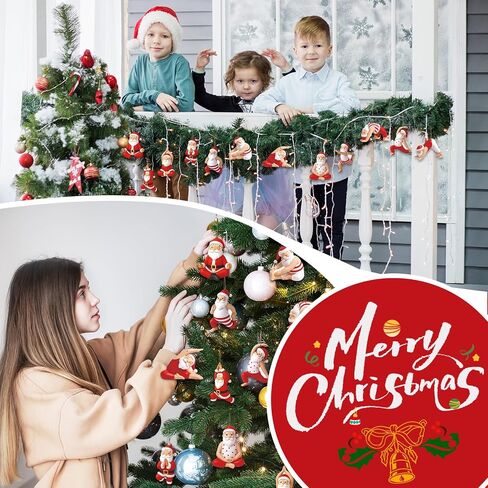 36 Pcs Beach Style Christmas Tree Wood Ornaments Decorations Santa Palm Tree Santa on Reindeer Floats Snowman Elk Surfboard Sand Beach Hanging Ornaments for Xmas Tree Decor in Saudi Arabia