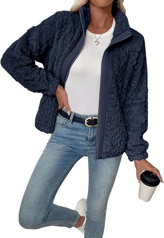 almoaless fleece jacket womens sherpa سترة طويلة الأكمام zip up معطف الشتاء ملابس الملابس 2025 in Saudi Arabia