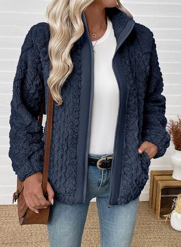 almoaless fleece jacket womens sherpa سترة طويلة الأكمام zip up معطف الشتاء ملابس الملابس 2025 in Saudi Arabia
