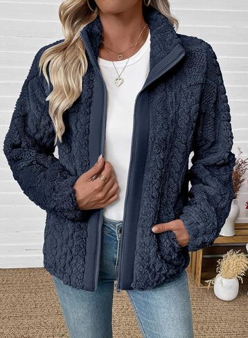 almoaless fleece jacket womens sherpa سترة طويلة الأكمام zip up معطف الشتاء ملابس الملابس 2025 in Saudi Arabia