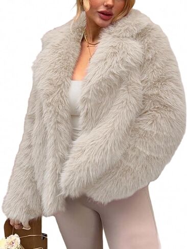 Yimoon Women's Faux Fur Coat Fluffy Faux Fur Jacket Winter Furry Open Front Lapel Shaggy Parka Coats Outerwear in Saudi Arabia