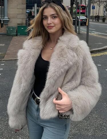 Yimoon Women's Faux Fur Coat Fluffy Faux Fur Jacket Winter Furry Open Front Lapel Shaggy Parka Coats Outerwear in Saudi Arabia
