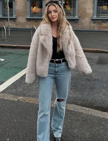 Yimoon Women's Faux Fur Coat Fluffy Faux Fur Jacket Winter Furry Open Front Lapel Shaggy Parka Coats Outerwear in Saudi Arabia