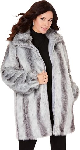 Roaman's Women's Plus Size Plus Size Middle-Length Faux Fur Coat in Saudi Arabia