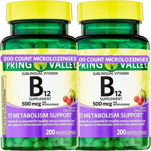 B12 500 MCG- Spriing Vallley 500 mg نكهة الكرز - Spriing Valey Valebling Vitamin B12 microlozenges ، 500 MCG ، 200 CT (حزمة 1) in Saudi Arabia