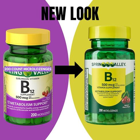 B12 500 MCG- Spriing Vallley 500 mg نكهة الكرز - Spriing Valey Valebling Vitamin B12 microlozenges ، 500 MCG ، 200 CT (حزمة 1) in Saudi Arabia