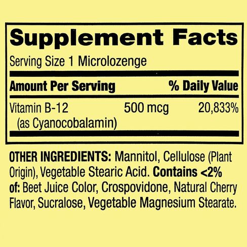 B12 500 MCG- Spriing Vallley 500 mg نكهة الكرز - Spriing Valey Valebling Vitamin B12 microlozenges ، 500 MCG ، 200 CT (حزمة 1) in Saudi Arabia