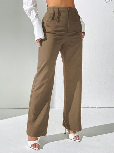 Pink Queen Women's Pleated Dress Pants Elastic High Waist Straight Leg Office Slacks Pull On Business Casual Trousers Pants in Saudi Arabia