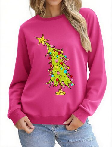 Christmas Sweatshirts for Women Funny Christmas Tree Xmas Cute Graphic Long Sleeve Shirt in Kuwait