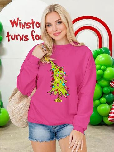 Christmas Sweatshirts for Women Funny Christmas Tree Xmas Cute Graphic Long Sleeve Shirt in Kuwait