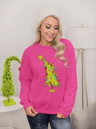 Christmas Sweatshirts for Women Funny Christmas Tree Xmas Cute Graphic Long Sleeve Shirt in Kuwait