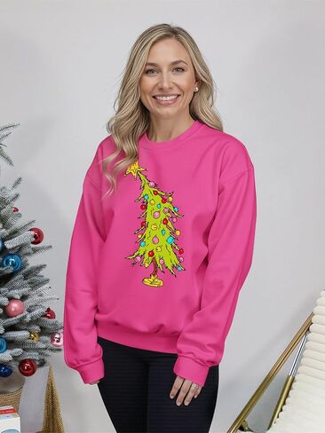 Christmas Sweatshirts for Women Funny Christmas Tree Xmas Cute Graphic Long Sleeve Shirt in Kuwait