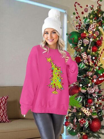 Christmas Sweatshirts for Women Funny Christmas Tree Xmas Cute Graphic Long Sleeve Shirt in Kuwait