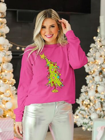 Christmas Sweatshirts for Women Funny Christmas Tree Xmas Cute Graphic Long Sleeve Shirt in Kuwait