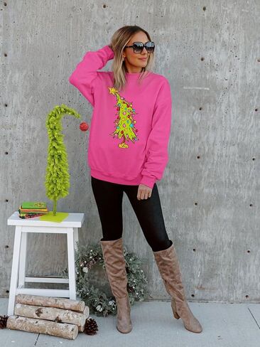 Christmas Sweatshirts for Women Funny Christmas Tree Xmas Cute Graphic Long Sleeve Shirt in Kuwait