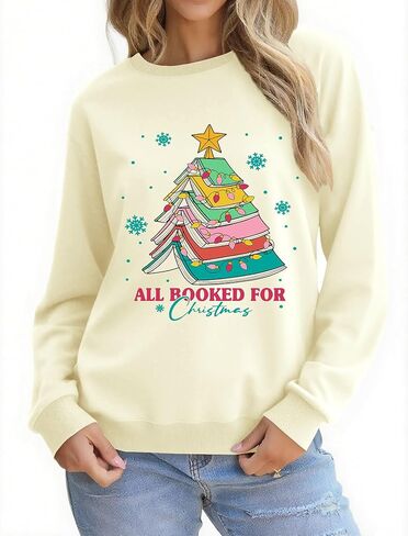 Christmas Sweatshirts for Women Funny Christmas Tree Xmas Cute Graphic Long Sleeve Shirt in Kuwait