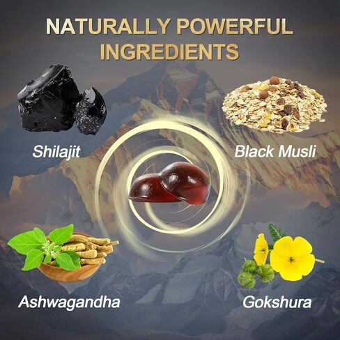 Shilajit Gummie, Pure Himalayan Shilajit Gold Gummies, No Added Sugar with Ashwagandha, Gokshura, Fulvic Acid & 85+ Trace Minerals for Men, Women, Non-GMO 100% Natural Organic 60 Gummies in Saudi Arabia
